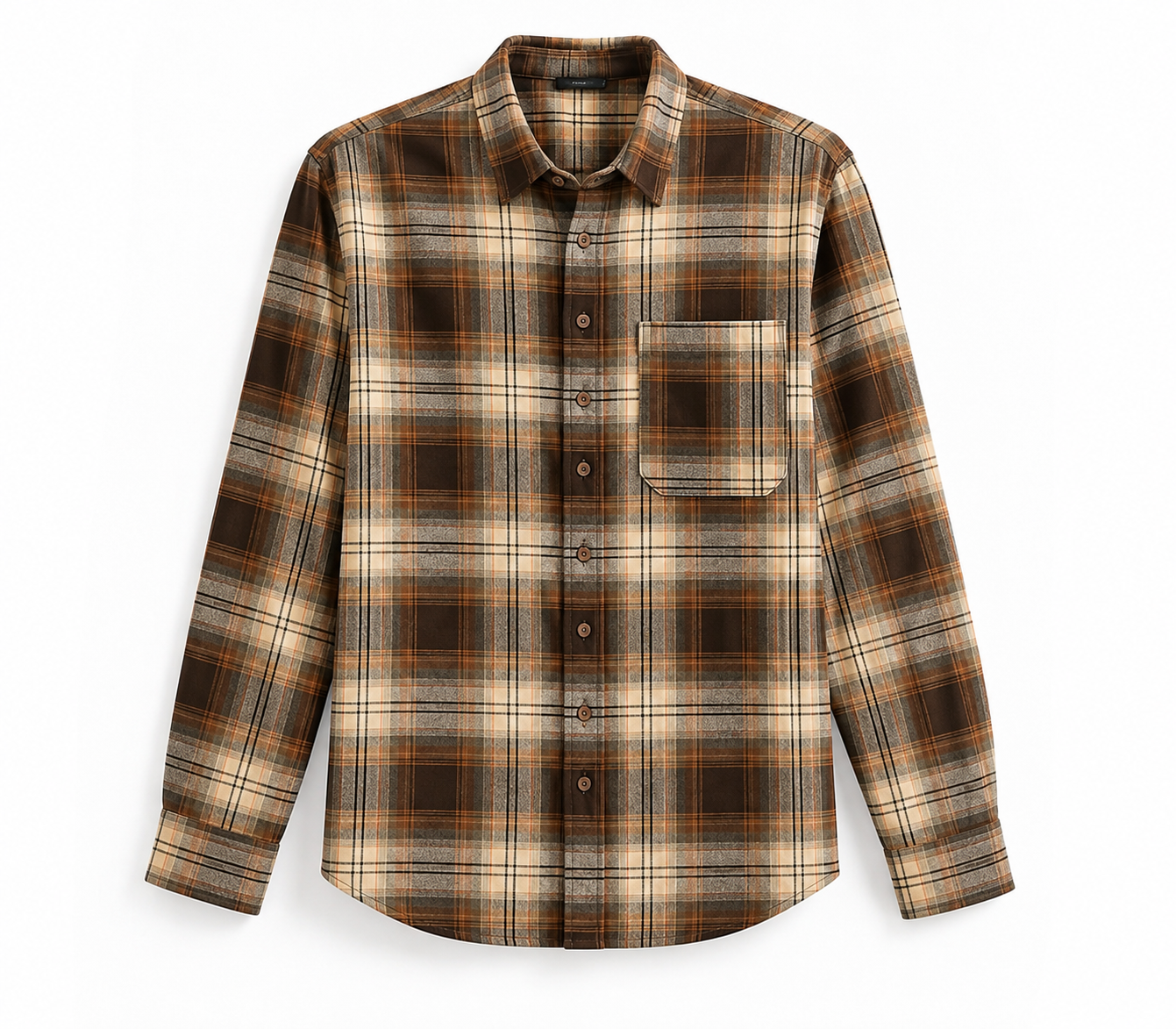 Men’s Premium Brown Plaid Flannel Shirt – Casual Long Sleeve Button-Up Shirt