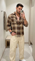 Men’s Premium Brown Plaid Flannel Shirt – Casual Long Sleeve Button-Up Shirt