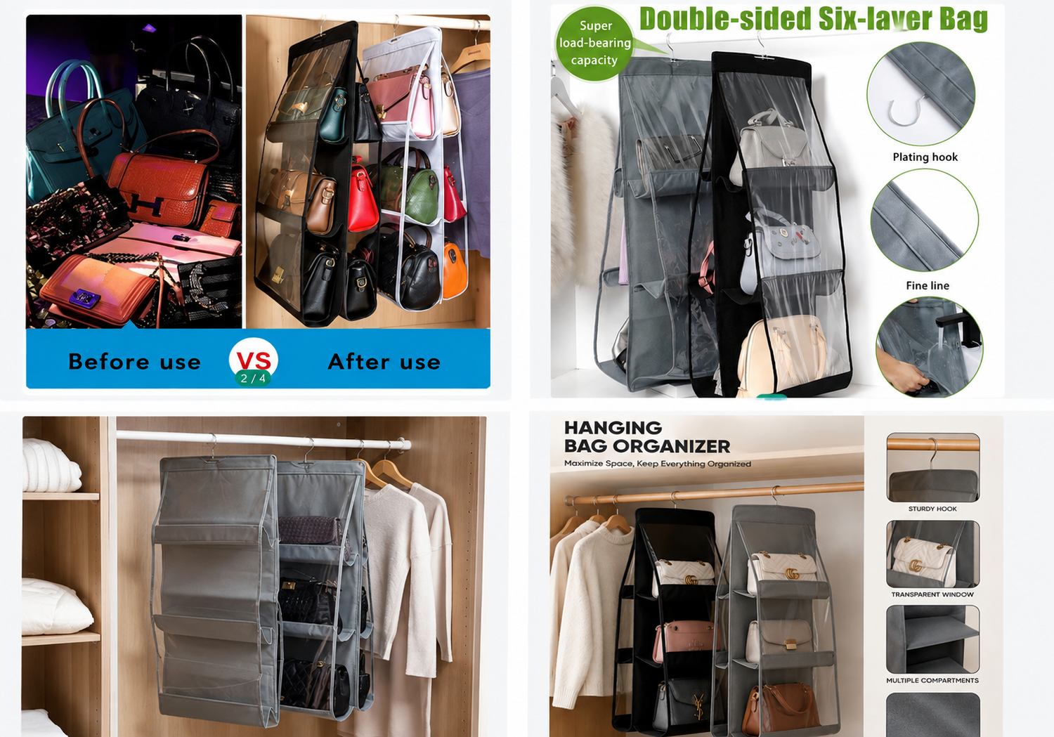 6-Layer Hanging Bag Organizer – Double-Sided Space Saving Storage