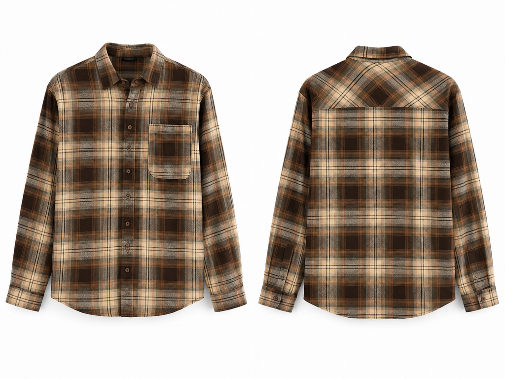 Men’s Premium Brown Plaid Flannel Shirt – Casual Long Sleeve Button-Up Shirt